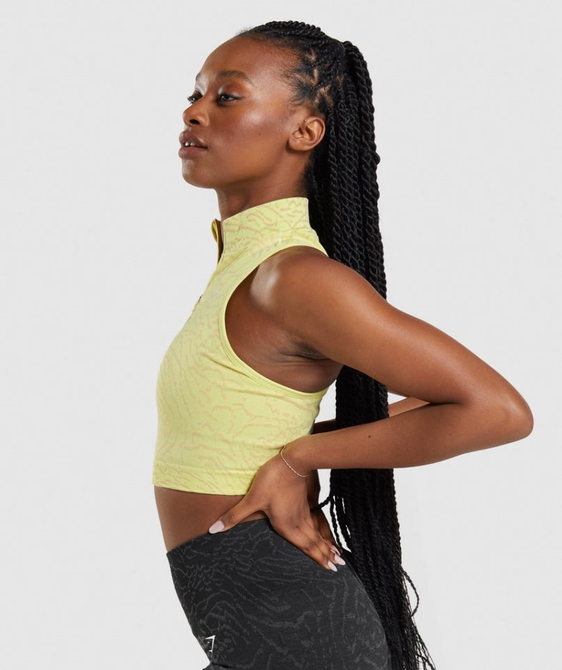 Women's Gymshark Adapt Animal Seamless 1/2 Zip Cropped Tops Yellow | NZ 7GXQPJ